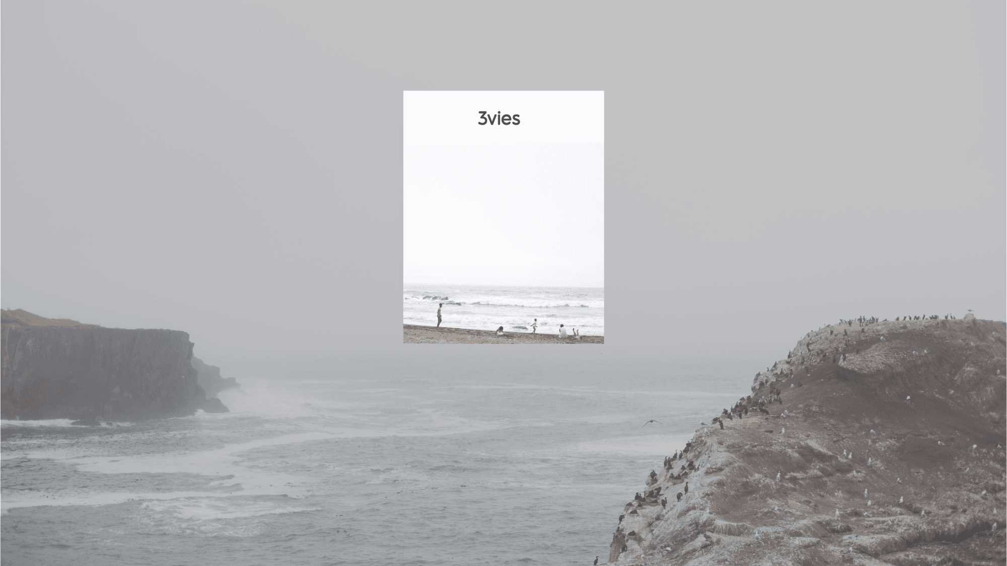 Small 3vies magazine cover with a beach scene, set against a misty rocky coastline.