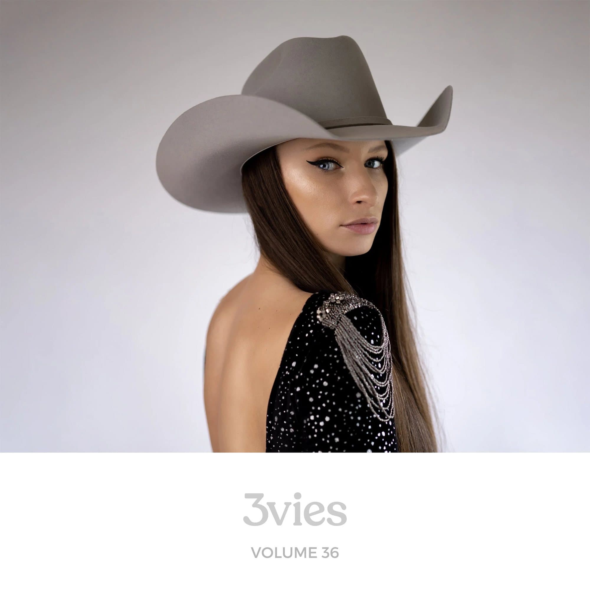 Spotify playlist cover for 3vies Volume 36, featuring the cover portrait of a woman in a cowboy hat.