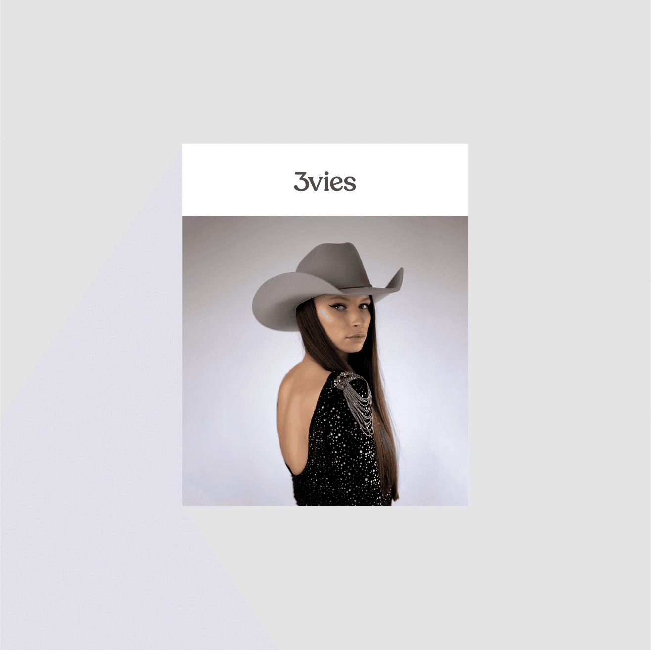 Mockup of a Volume 36 cover, Saige Thomas in a gray cowboy hat, on a gray background.