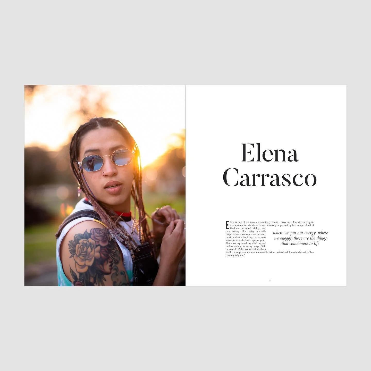 Instagram preview of the Volume 35 spread introducing Elena Carrasco.