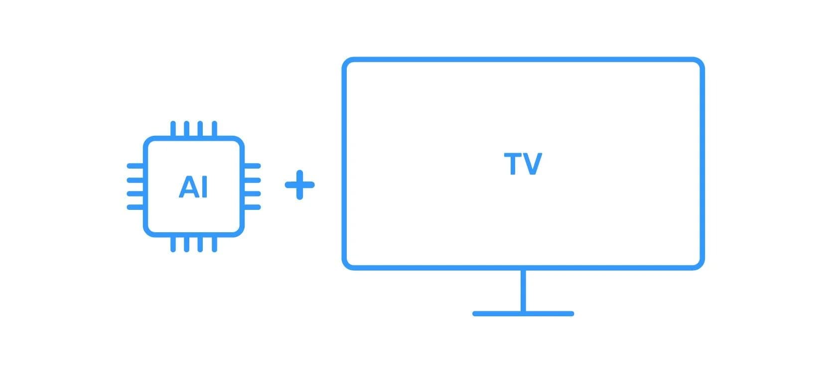 Simple blue line icons of an AI chip plus a TV screen, representing AI agents coming to television.