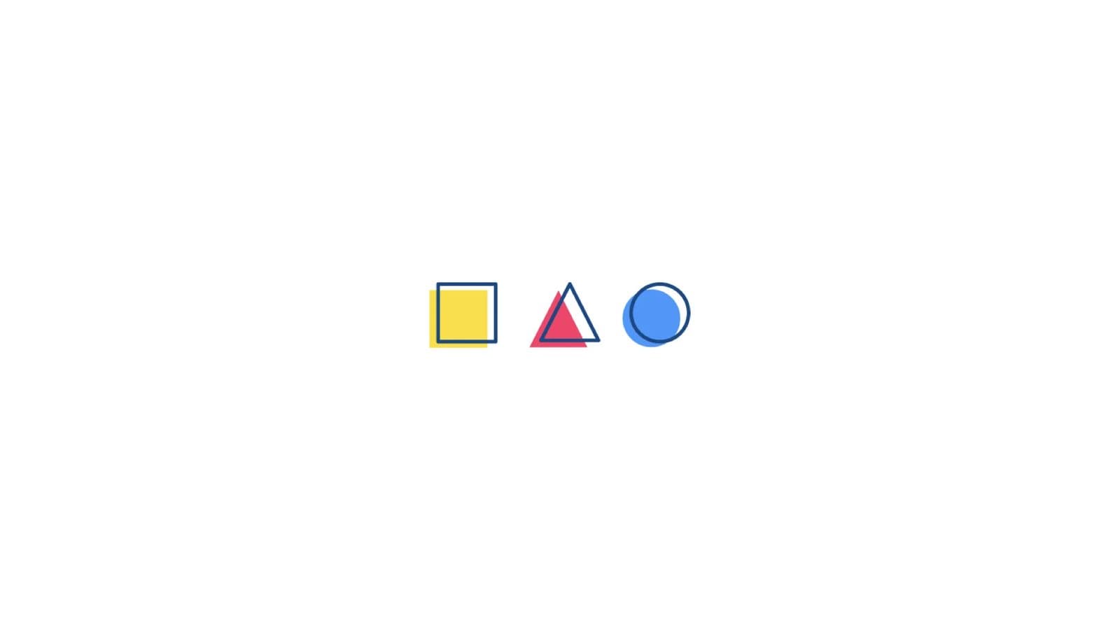 Keynote slide showing the conference's three shapes: a yellow square, pink triangle, and blue circle.